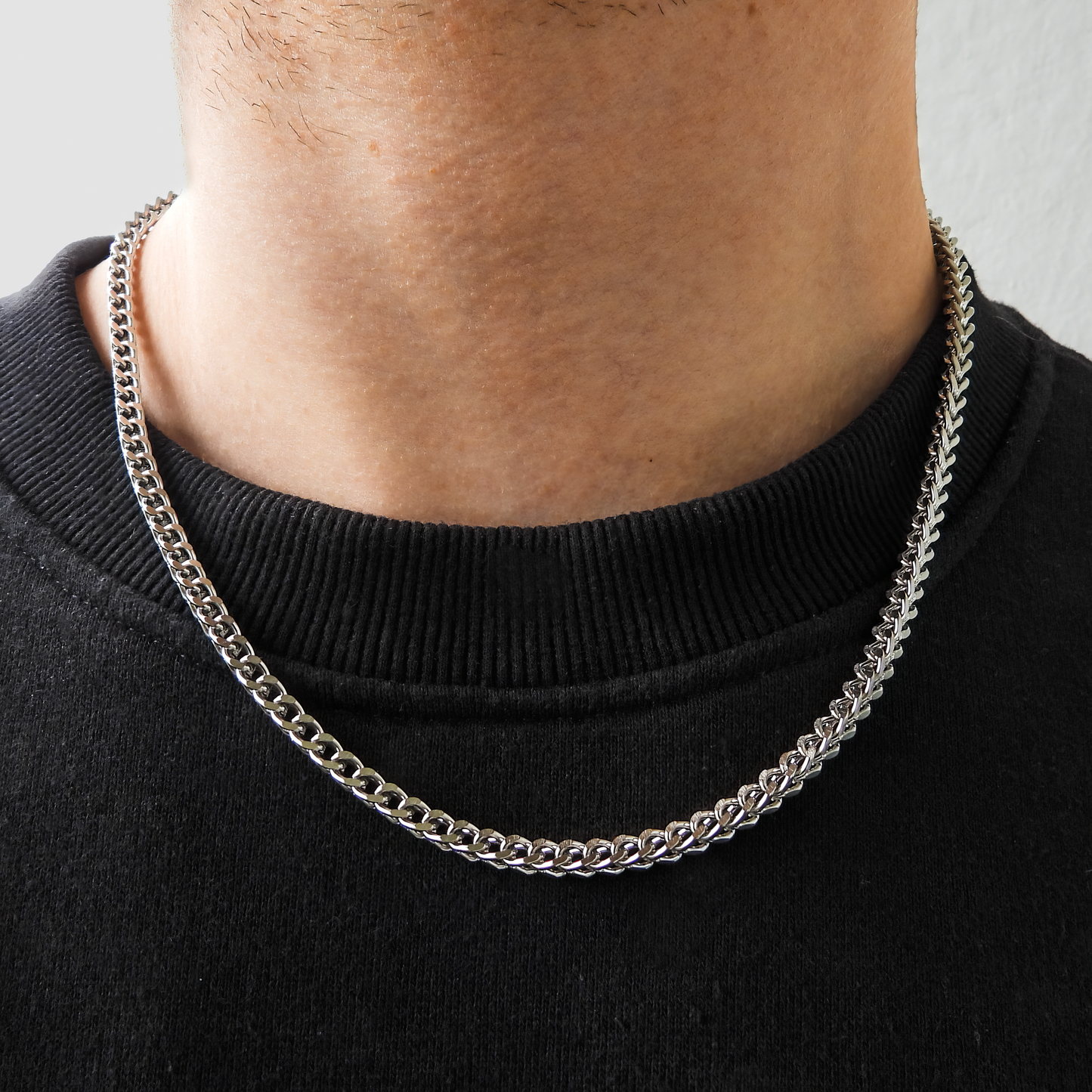 HALSKEDJA I STÅL- FRANCO 4MM SILVER